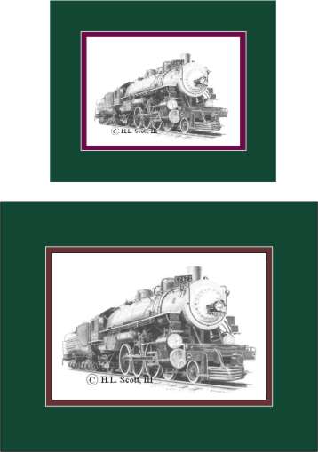 Southern Pacific Railroad #2472 art print matted in green