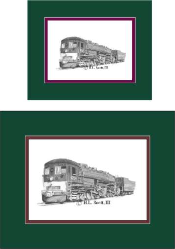 Southern Pacific Railroad #4264 art print matted in green