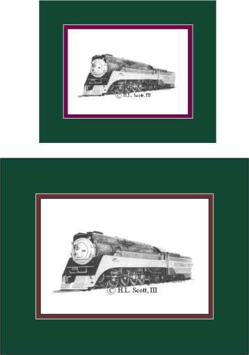 Southern Pacific Railroad Daylight #4449 matted in green