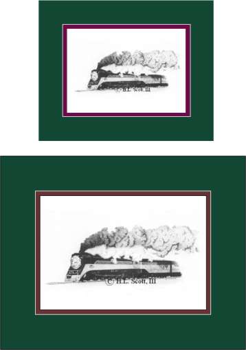 Southern Pacific Railroad #4449 Daylight art print matted in green