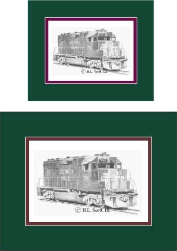 Southern Pacific Railroad #7661 art print matted in green