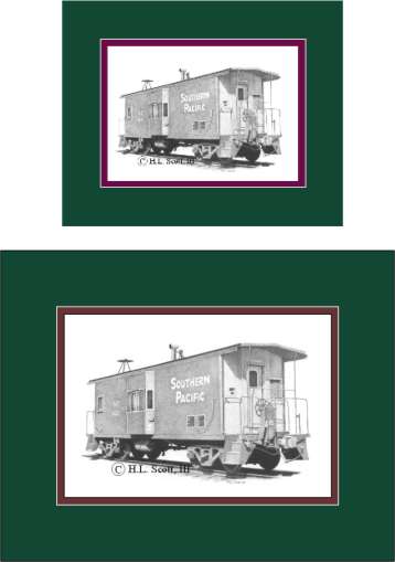 Southern Pacific Railroad caboose matted in green