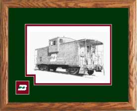 Burlington Northern caboose art print framed in style D