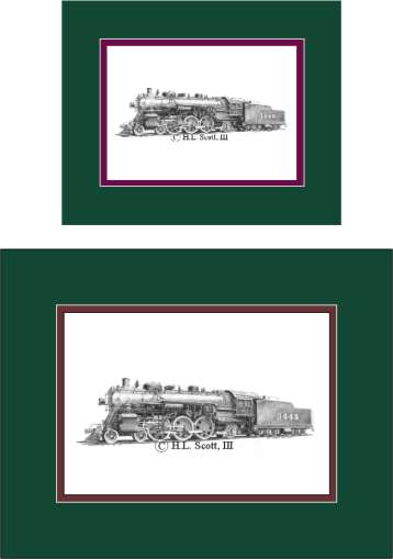 Santa Fe Railroad #3448 art print matted in green