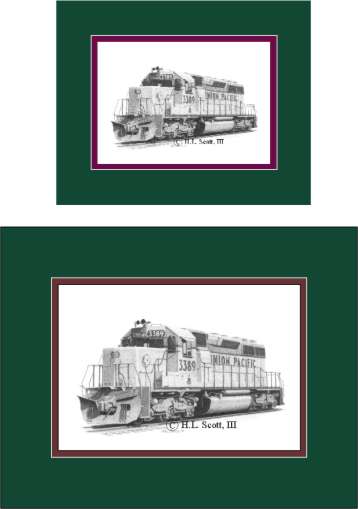 Union Pacific Railroad #3389 art print matted